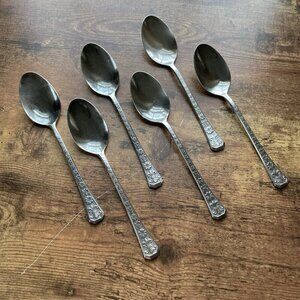 Interpur Florenz Dinner Place Oval Soup Spoon Set of 6 Vintage Stainless Steel